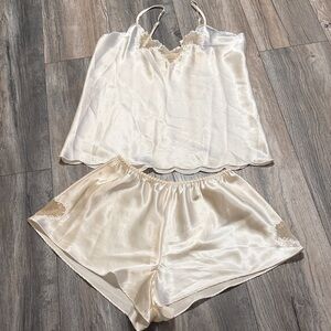 Silk-Look Cream Satin Camisole & Shorts Sleep Set